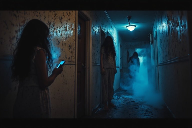 Wanita Menakutkan di Lorong Asrama di Malam Hari